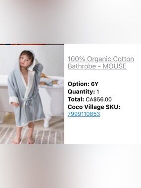 Coco Village Kids Hooded Bathrobe - Light Gray with Cream Trim